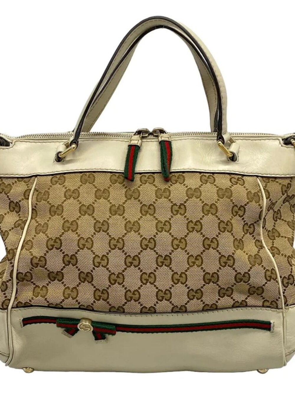 GUCCI Mayfair GG 269894 Beige Dark Brown White Jacquard Leather Handbag